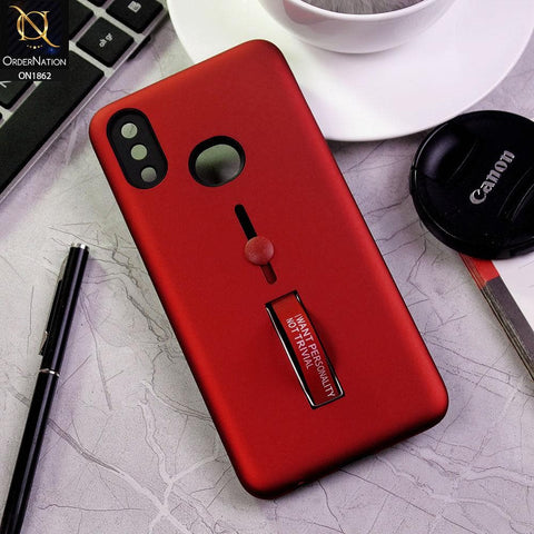 Samsung Galaxy A10s Cover - Red - Stylish Slide Finger Grip With Metal Kickstand Case