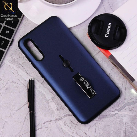 Samsung Galaxy A30s Cover - Blue - Stylish Slide Finger Grip With Metal Kickstand Case