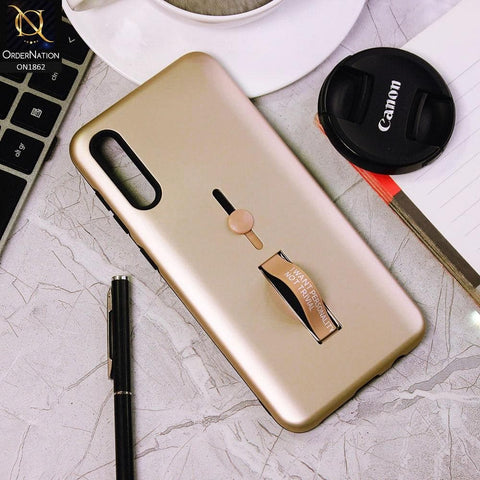 Samsung Galaxy A30s Cover - Golden - Stylish Slide Finger Grip With Metal Kickstand Case