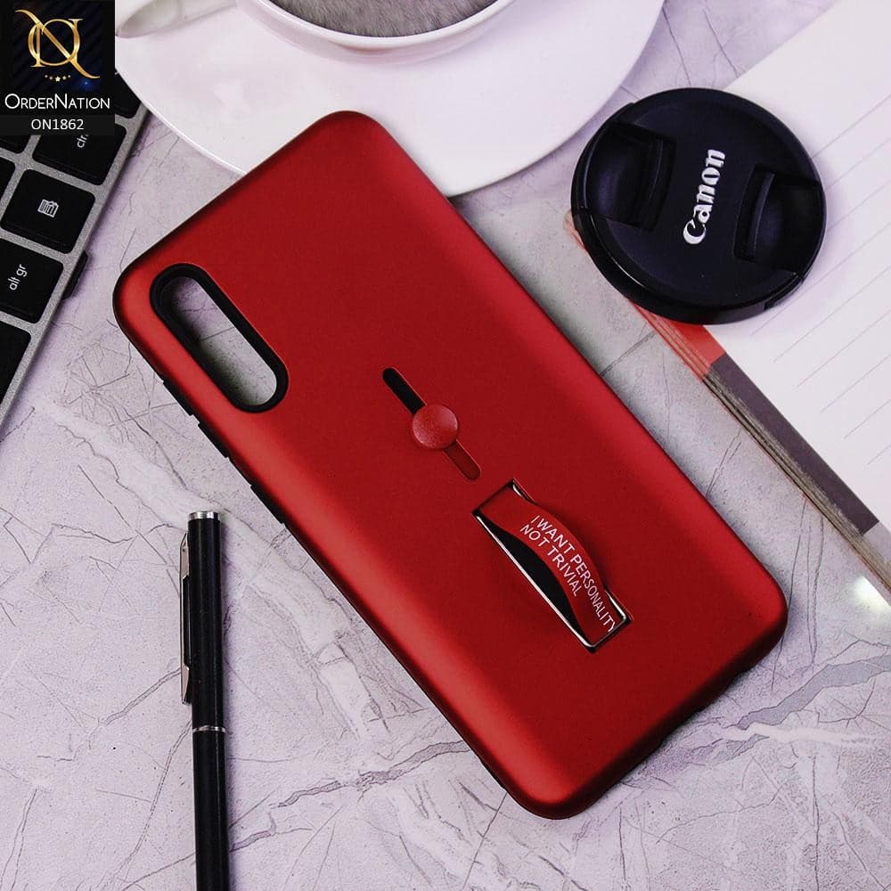 Samsung Galaxy A50s Cover - Red - Stylish Slide Finger Grip With Metal Kickstand Case