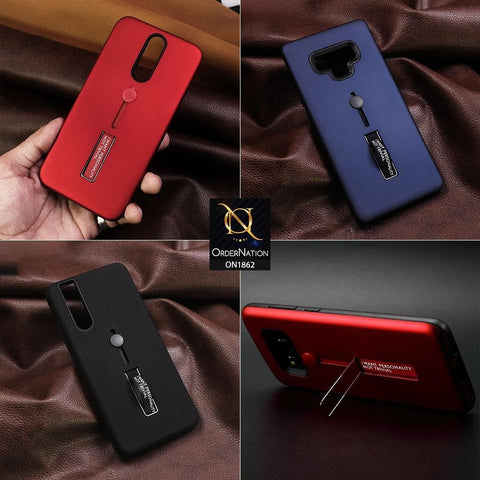 Samsung Galaxy A10s Cover - Red - Stylish Slide Finger Grip With Metal Kickstand Case