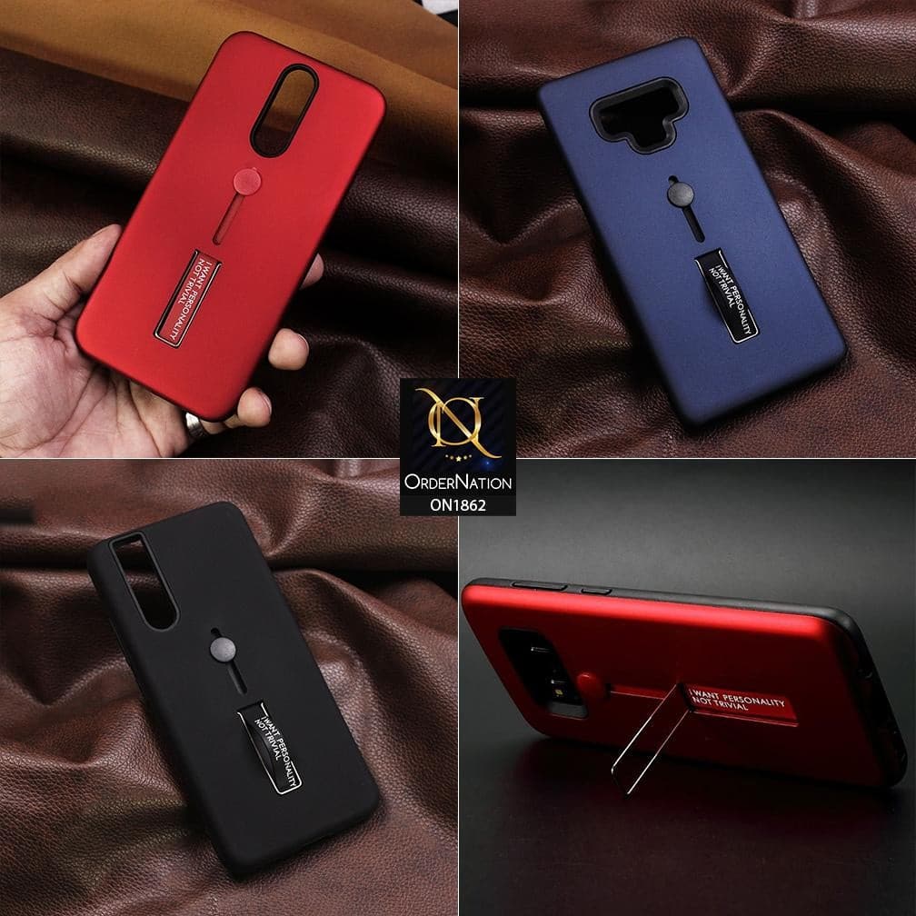 Samsung Galaxy A01 Cover - Red - Stylish Slide Finger Grip With Metal Kickstand Case