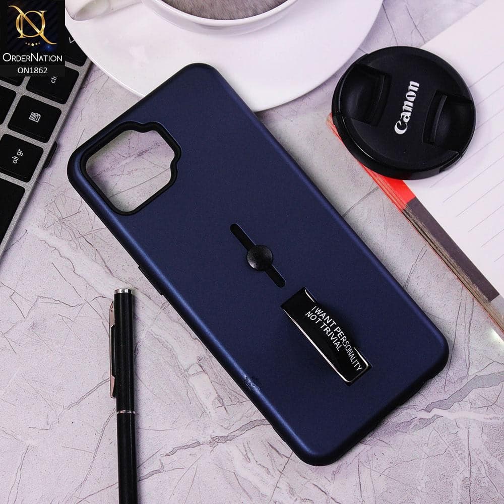 Oppo Reno 4F Cover - Blue - Stylish Slide Finger Grip With Metal Kickstand Case