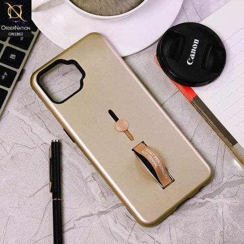 Oppo A93 Cover - Golden - Stylish Slide Finger Grip With Metal Kickstand Case
