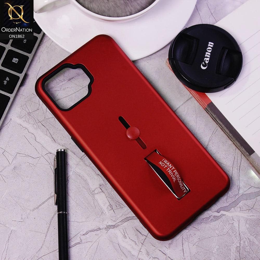 Oppo F17 Cover - Red - Stylish Slide Finger Grip With Metal Kickstand Case