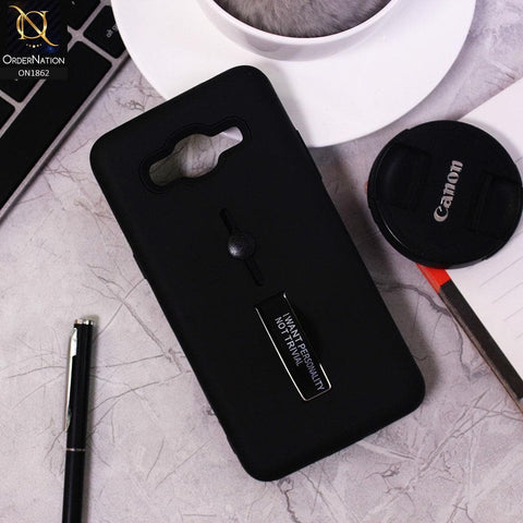 Samsung Galaxy Grand Prime Plus / J2 Prime / Grand Prime / J2 Ace Cover - Black - Stylish Slide Finger Grip With Metal Kickstand Case