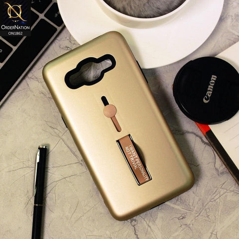 Samsung Galaxy Grand Prime Plus / J2 Prime / Grand Prime / J2 Ace Cover - Golden - Stylish Slide Finger Grip With Metal Kickstand Case