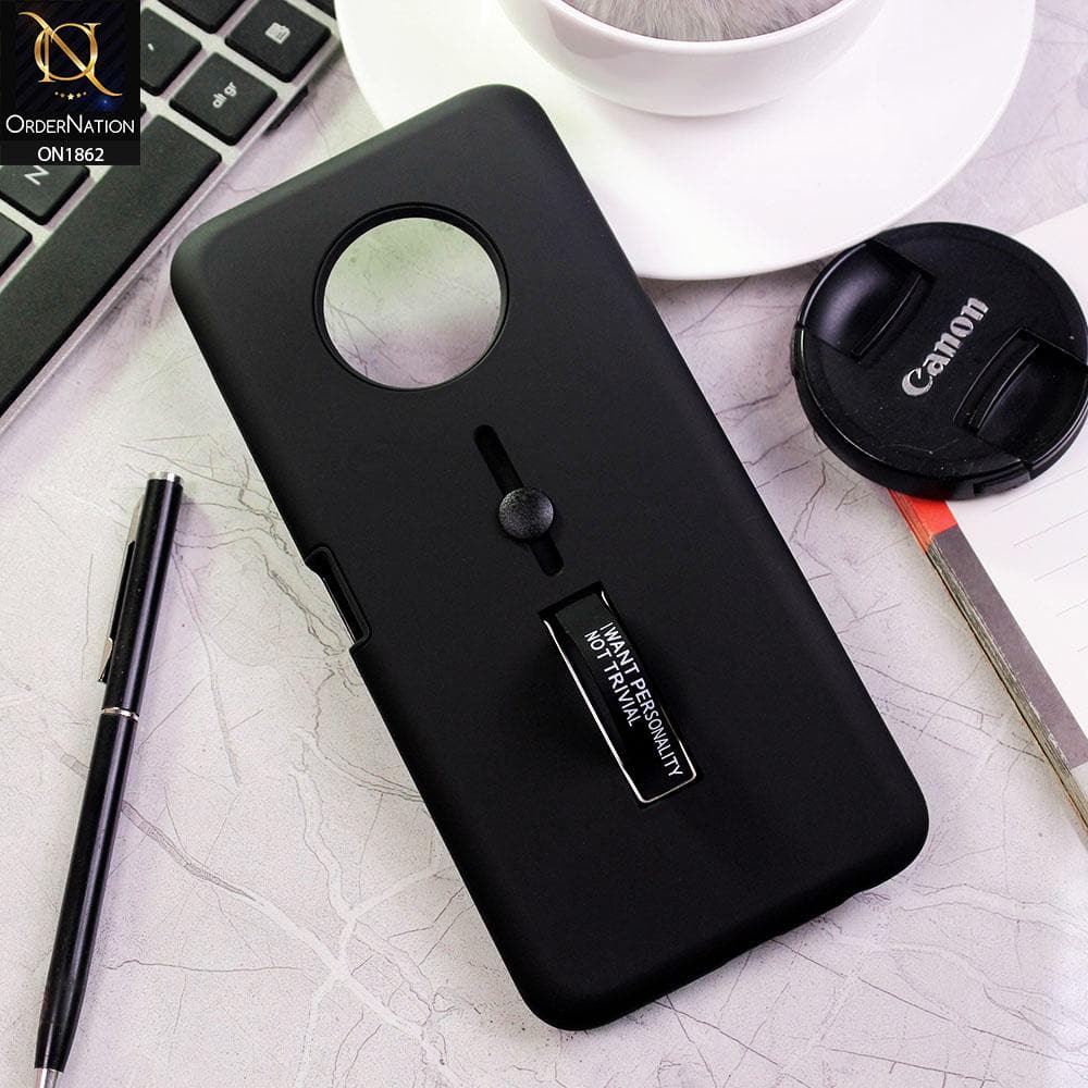 Infinix Note 7 Cover - Black - Stylish Slide Finger Grip With Metal Kickstand Case