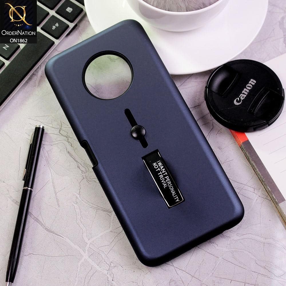 Infinix Note 7 Cover - Blue - Stylish Slide Finger Grip With Metal Kickstand Case