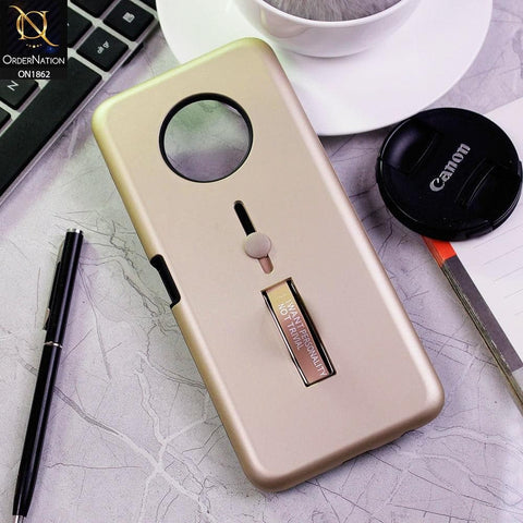 Infinix Note 7 Cover - Golden - Stylish Slide Finger Grip With Metal Kickstand Case