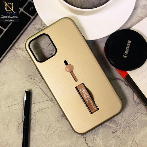 iPhone 12 Pro Cover - Golden - Stylish Slide Finger Grip With Metal Kickstand Case