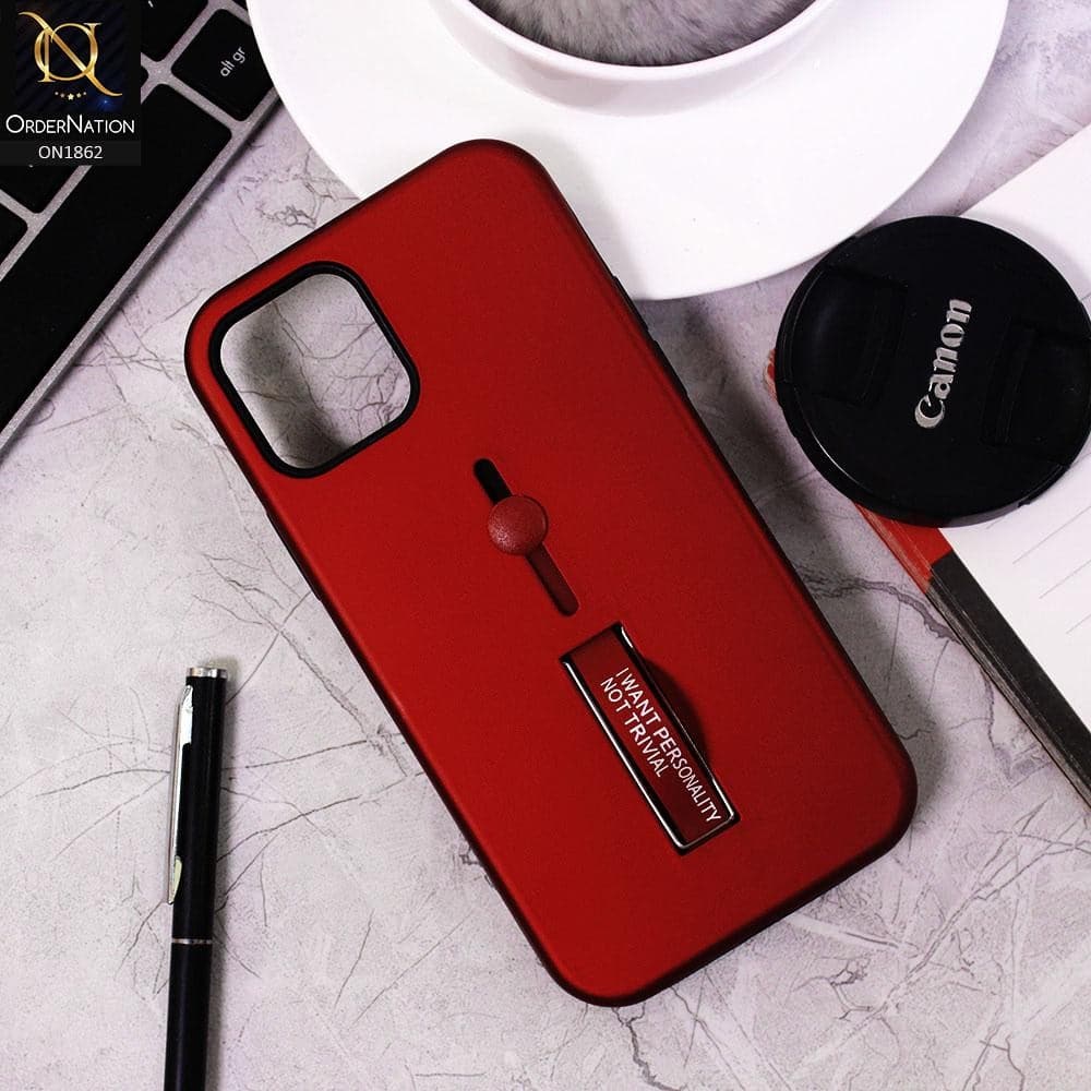 iPhone 12 Cover - Red - Stylish Slide Finger Grip With Metal Kickstand Case