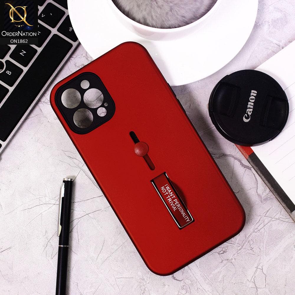 iPhone 12 Pro Max Cover - Red - Stylish Slide Finger Grip With Metal Kickstand Case