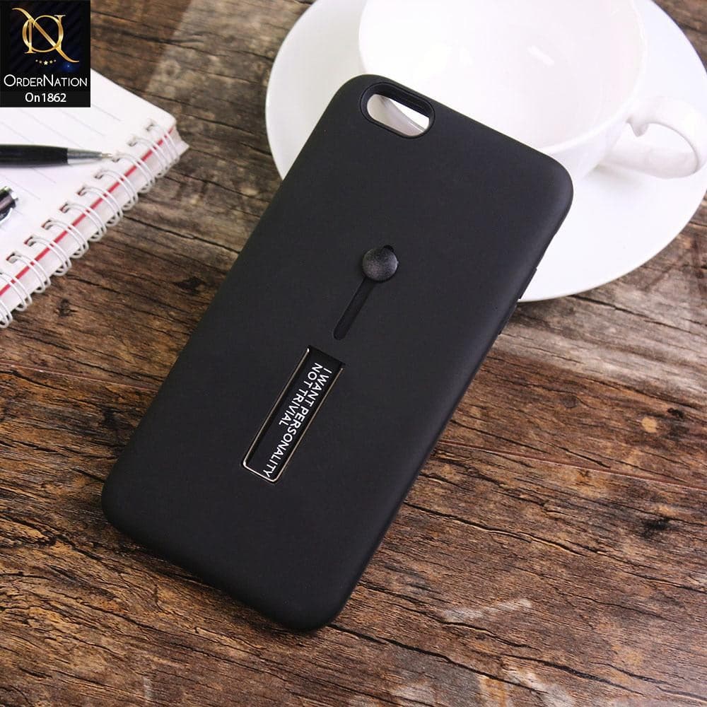 iPhone 6s Plus / 6 Plus - Black - Stylish Slide Finger Grip With Metal Kickstand Case
