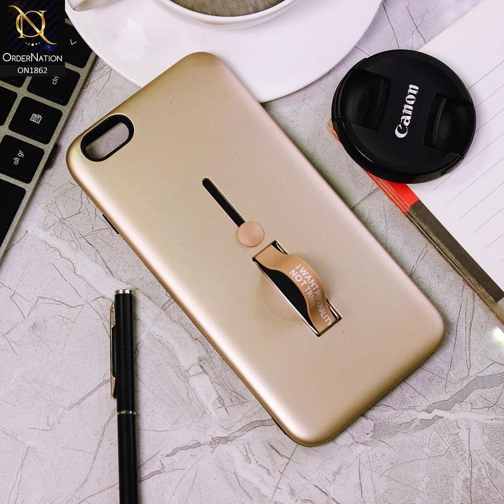 iPhone 6s Plus / 6 Plus Cover - Golden - Stylish Slide Finger Grip With Metal Kickstand Case
