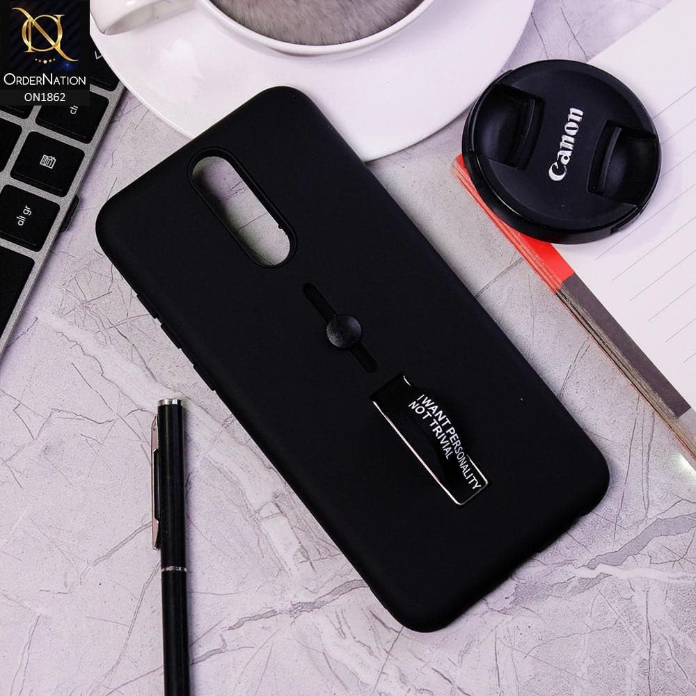 Huawei Mate 10 Lite Cover - Black - Stylish Slide Finger Grip With Metal Kickstand Case