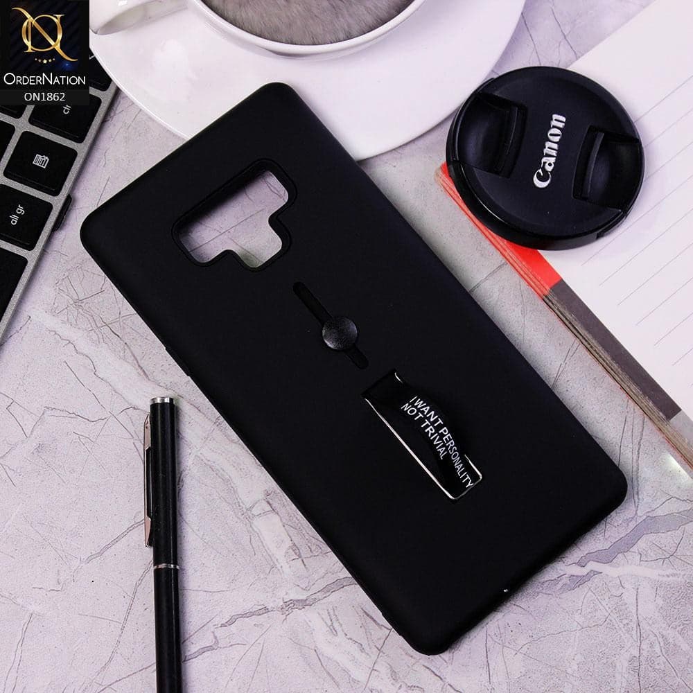 Samsung Galaxy Note 9 Cover - Black - Stylish Slide Finger Grip With Metal Kickstand Case