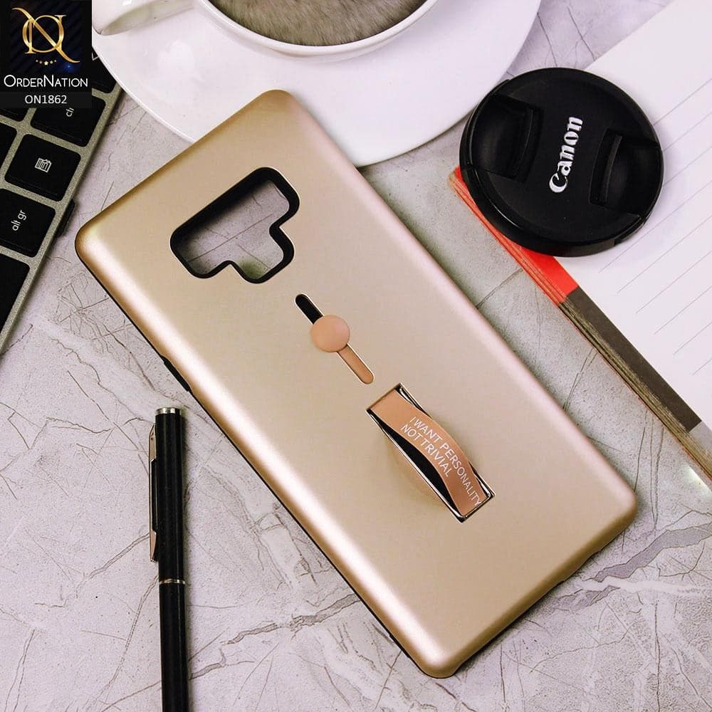 Samsung Galaxy Note 9 Cover - Golden - Stylish Slide Finger Grip With Metal Kickstand Case