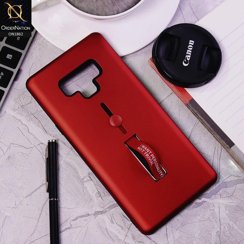 Samsung Galaxy Note 9 Cover - Red - Stylish Slide Finger Grip With Metal Kickstand Case
