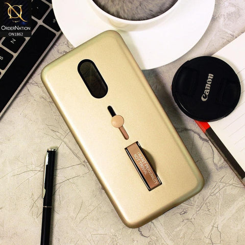OnePlus 7 Cover - Golden - Stylish Slide Finger Grip With Metal Kickstand Case