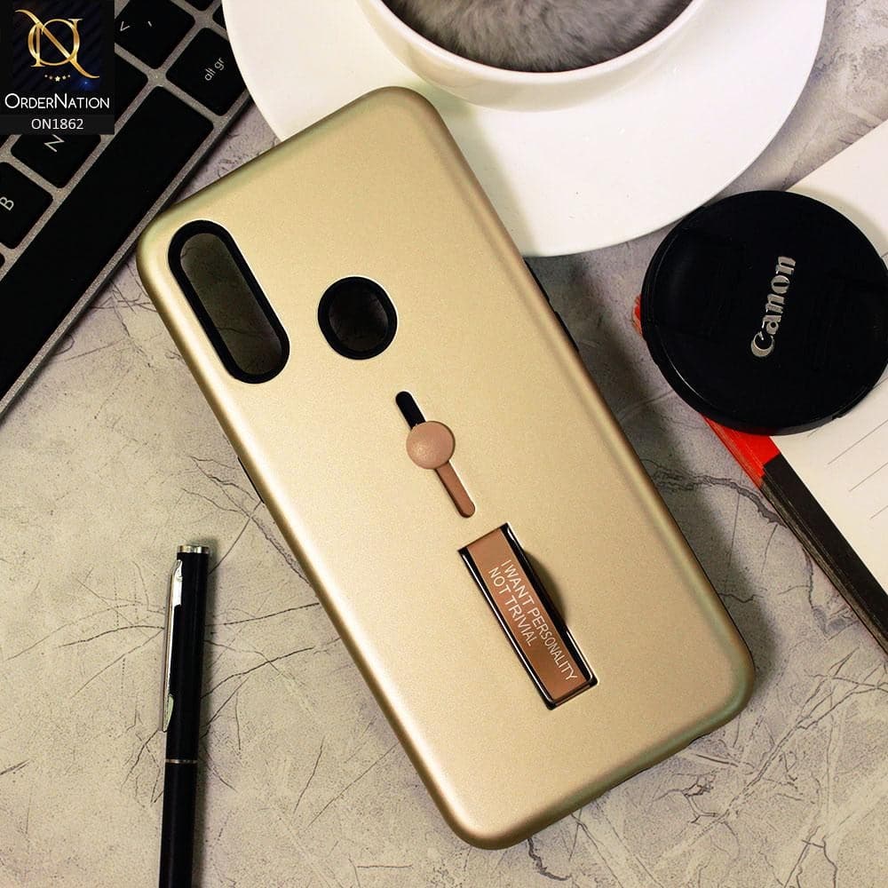 Oppo A8 Cover - Golden - Stylish Slide Finger Grip With Metal Kickstand Case