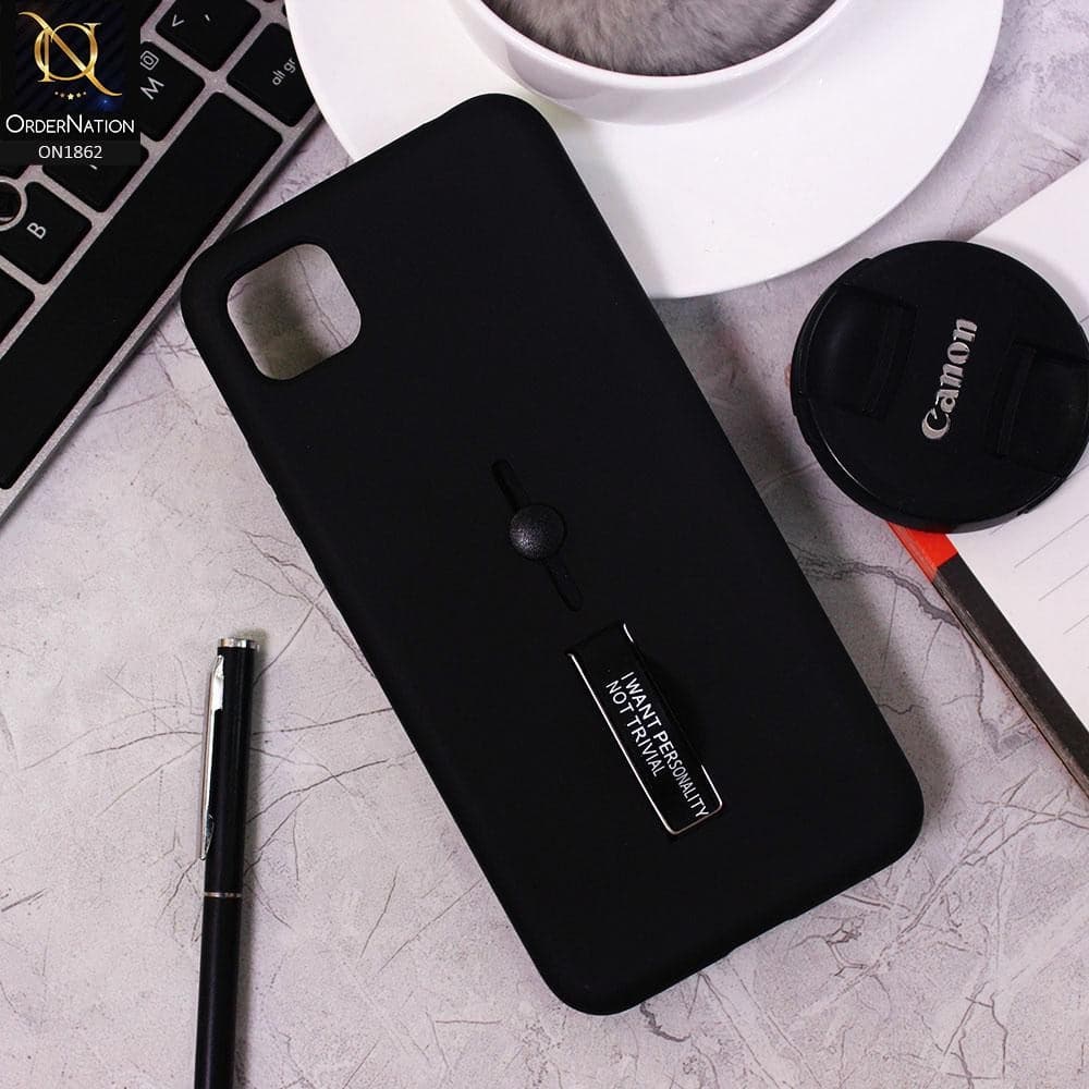 Xiaomi Poco C3 Cover - Black - Stylish Slide Finger Grip With Metal Kickstand Case