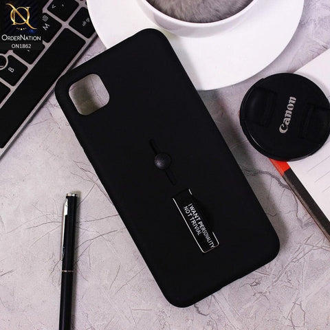 Xiaomi Poco C3 Cover - Black - Stylish Slide Finger Grip With Metal Kickstand Case