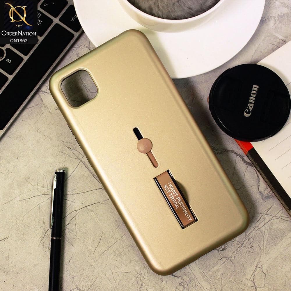 Xiaomi Poco C3 Cover - Golden - Stylish Slide Finger Grip With Metal Kickstand Case