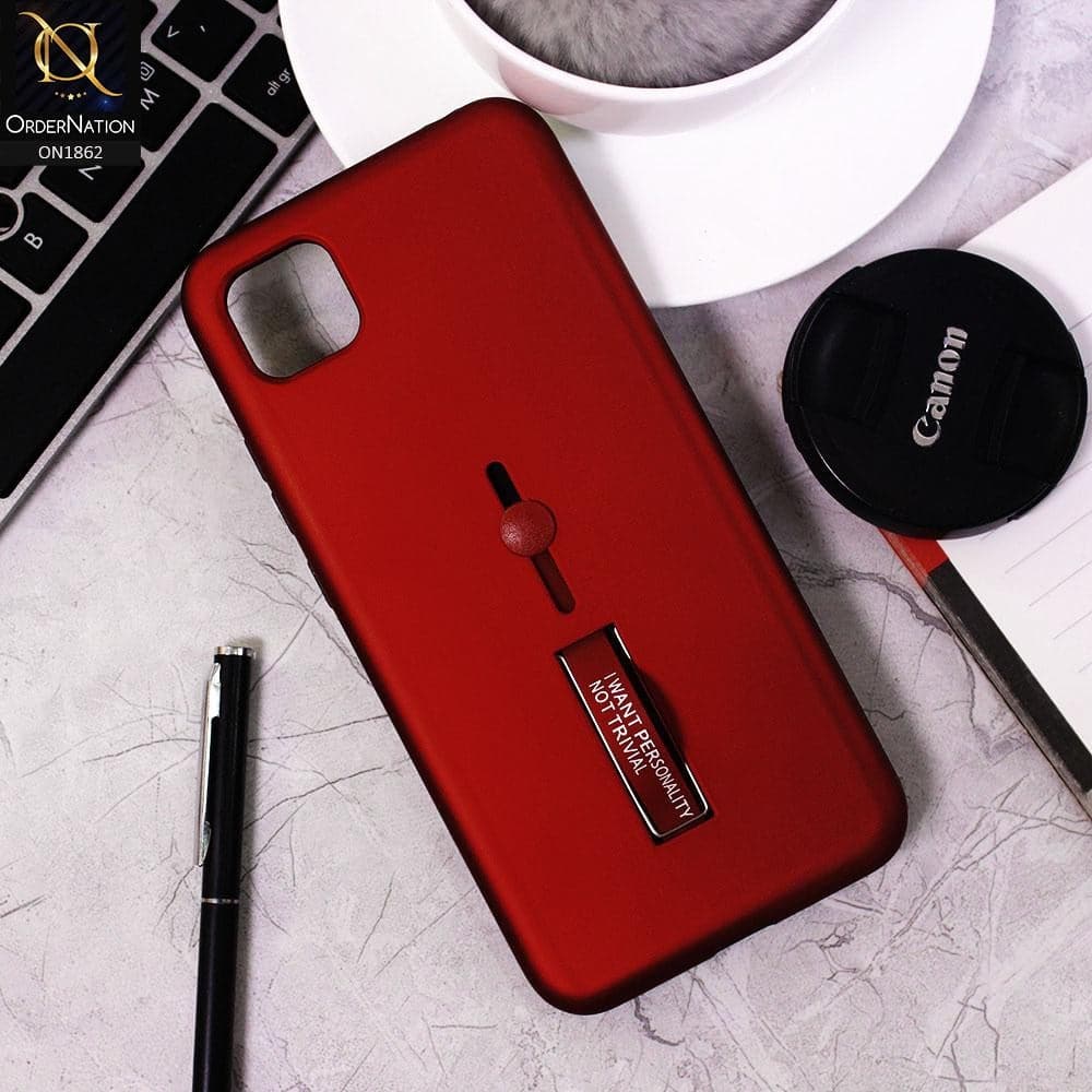 Xiaomi Poco C3 Cover - Red - Stylish Slide Finger Grip With Metal Kickstand Case