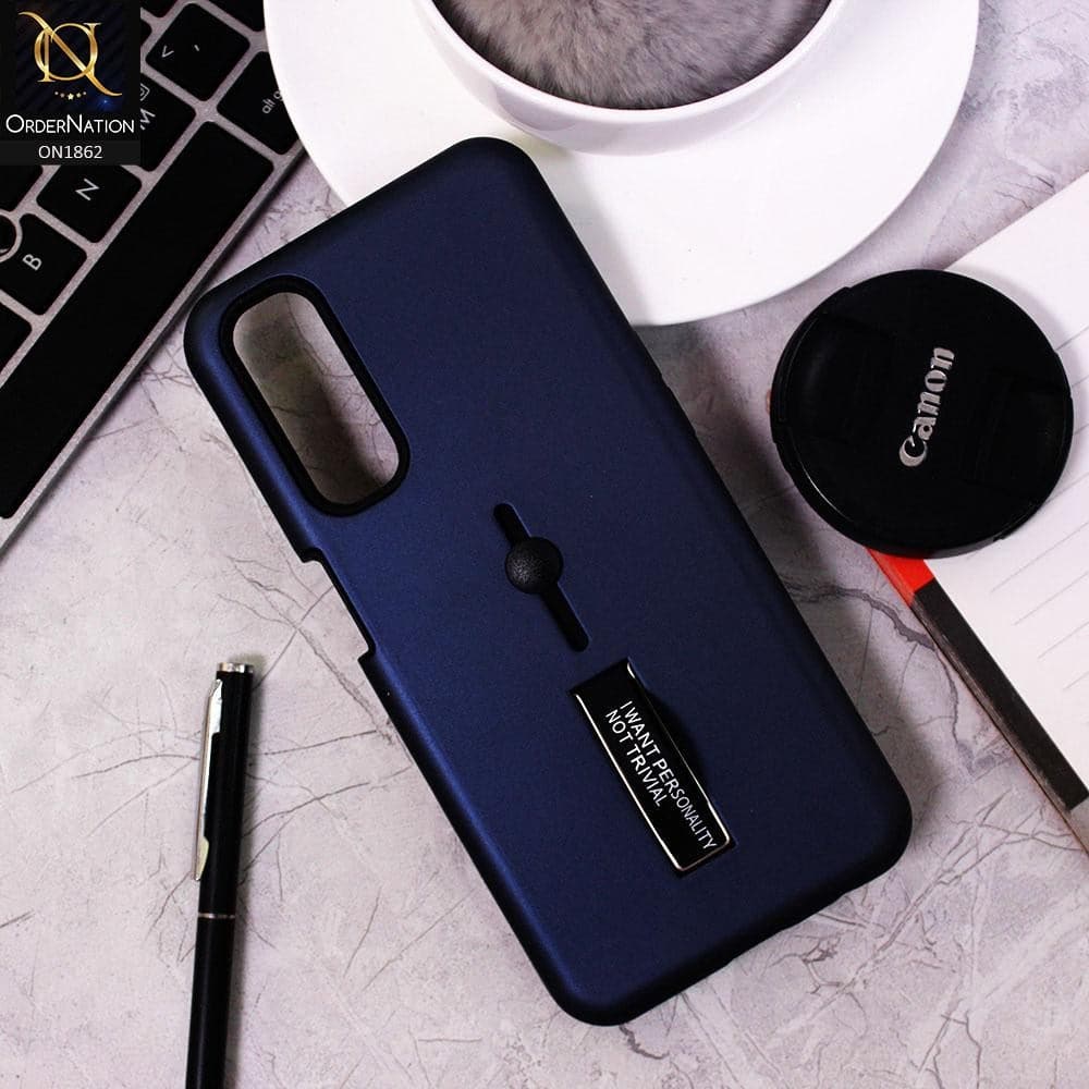 Realme 7 Cover - Blue - Stylish Slide Finger Grip With Metal Kickstand Case