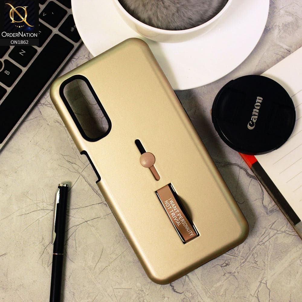 Realme 7 Cover - Golden - Stylish Slide Finger Grip With Metal Kickstand Case