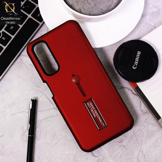 Realme 7 Cover - Red - Stylish Slide Finger Grip With Metal Kickstand Case