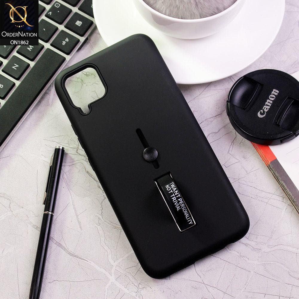 Realme C11 Cover - Black - Stylish Slide Finger Grip With Metal Kickstand Case