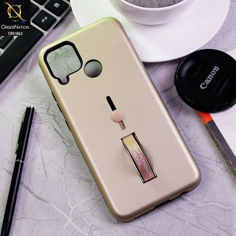 Realme C15 Cover - Golden - Stylish Slide Finger Grip With Metal Kickstand Case