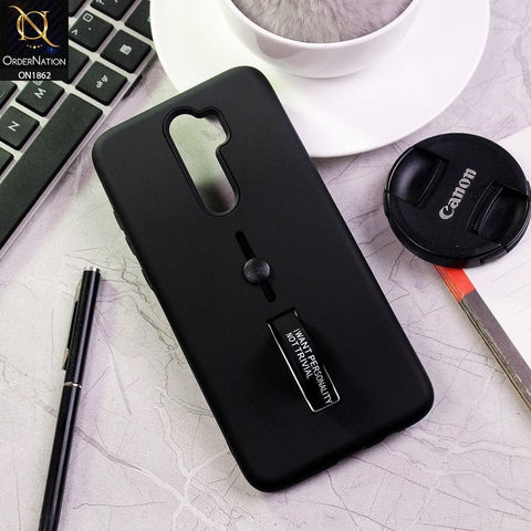 Xiaomi Redmi Note 8 Pro Cover - Black - Stylish Slide Finger Grip With Metal Kickstand Case