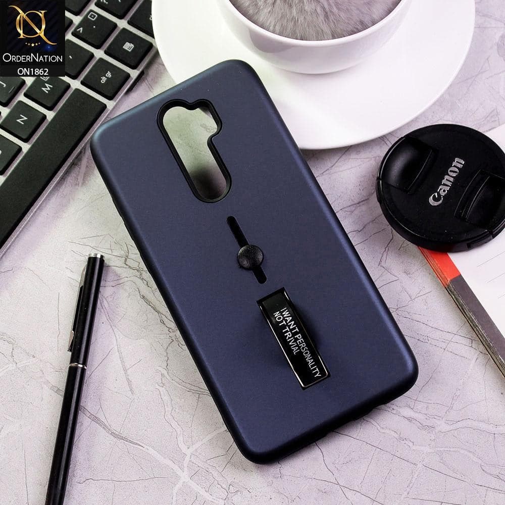 Xiaomi Redmi Note 8 Pro Cover - Blue - Stylish Slide Finger Grip With Metal Kickstand Case