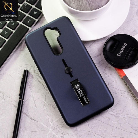 Xiaomi Redmi Note 8 Pro Cover - Blue - Stylish Slide Finger Grip With Metal Kickstand Case