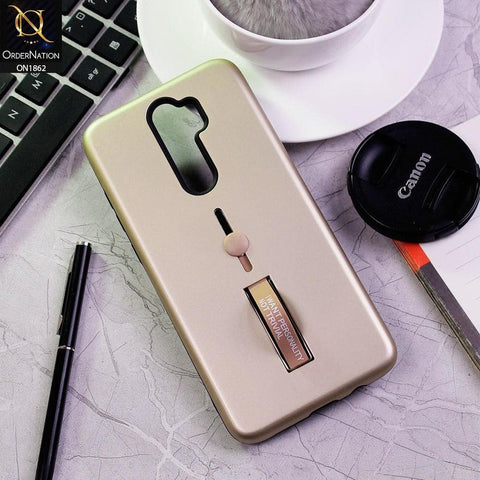 Xiaomi Redmi Note 8 Pro Cover - Golden - Stylish Slide Finger Grip With Metal Kickstand Case
