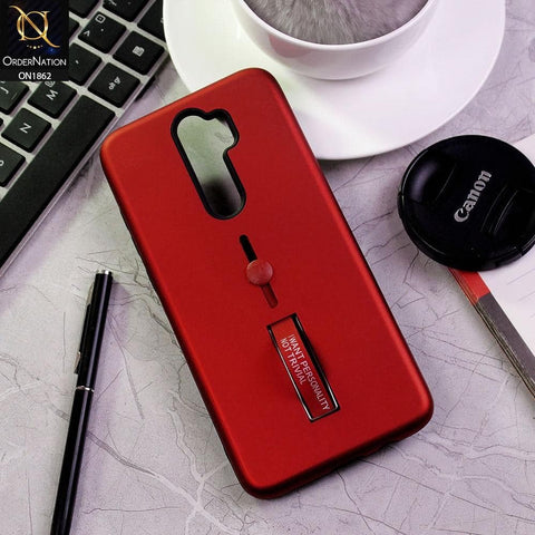 Xiaomi Redmi Note 8 Pro Cover - Red - Stylish Slide Finger Grip With Metal Kickstand Case