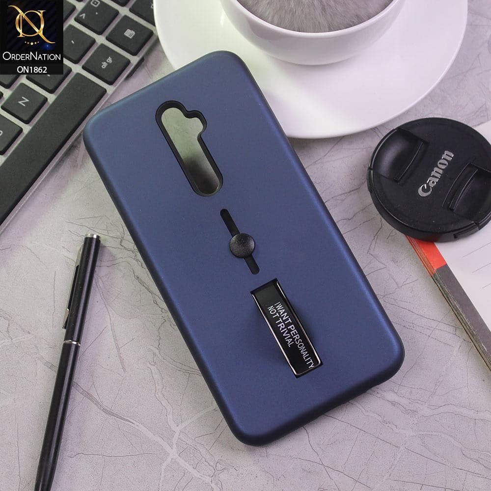 Oppo Reno 2Z Cover - Blue - Stylish Slide Finger Grip With Metal Kickstand Case