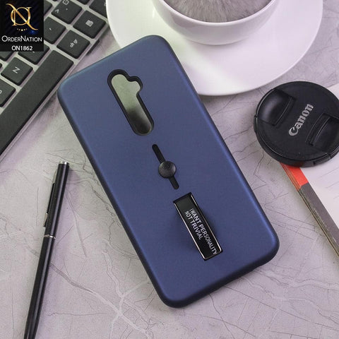 Oppo Reno 2Z Cover - Blue - Stylish Slide Finger Grip With Metal Kickstand Case