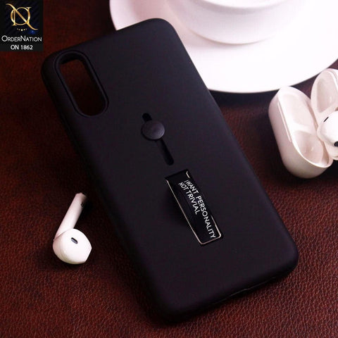 Samsung Galaxy A50s Cover - Black - Stylish Slide Finger Grip With Metal Kickstand Case