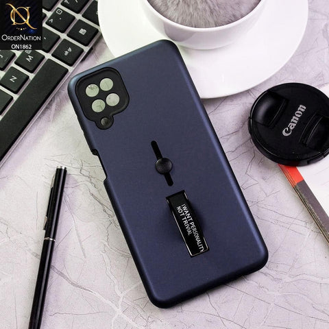 Samsung Galaxy A12 Cover - Blue - Stylish Slide Finger Grip With Metal Kickstand Case