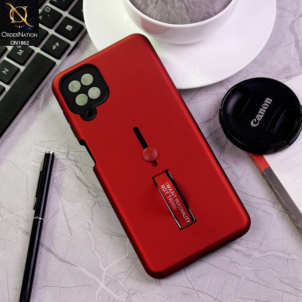 Samsung Galaxy A12 Cover - Red - Stylish Slide Finger Grip With Metal Kickstand Case