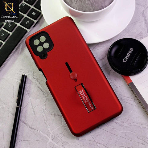 Samsung Galaxy A12 Cover - Red - Stylish Slide Finger Grip With Metal Kickstand Case