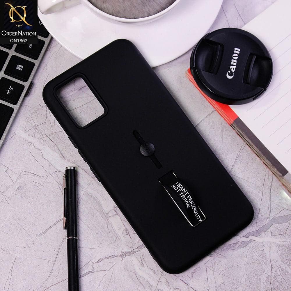 Vivo V20 Cover - Black - Stylish Slide Finger Grip With Metal Kickstand Case