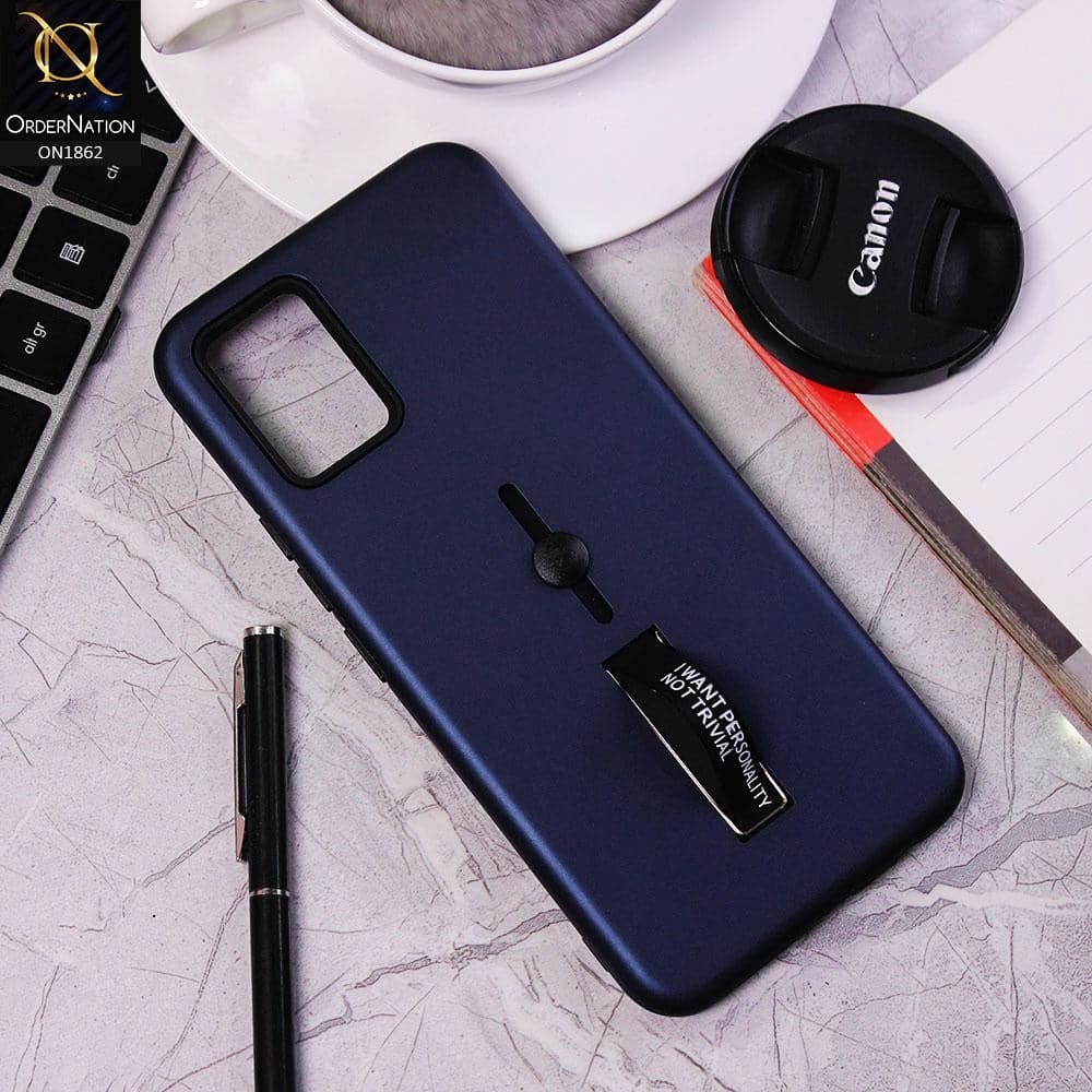 Vivo V20 Cover - Blue - Stylish Slide Finger Grip With Metal Kickstand Case