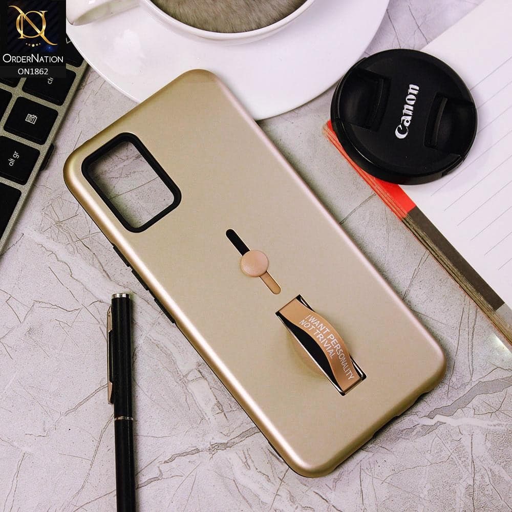Vivo V20 Cover - Golden - Stylish Slide Finger Grip With Metal Kickstand Case