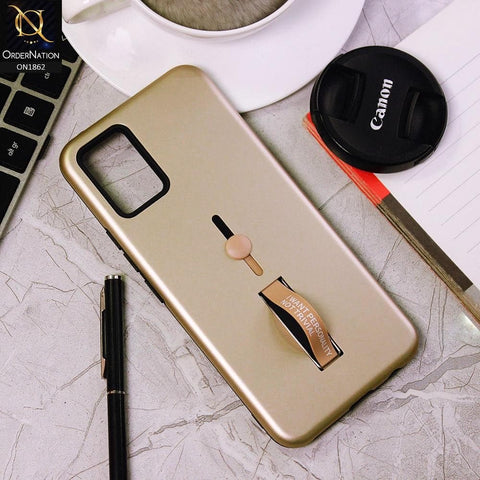 Vivo V20 Cover - Golden - Stylish Slide Finger Grip With Metal Kickstand Case