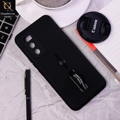 Vivo V20 SE Cover - Black - Stylish Slide Finger Grip With Metal Kickstand Case
